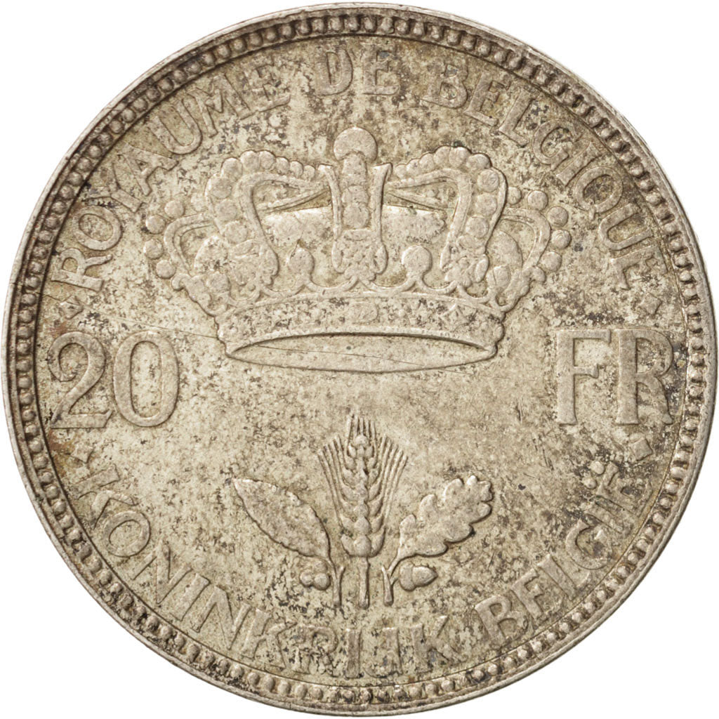 Coin, Belgium, 20 Francs, 20 Frank, 1935, AU(50-53), Silver, KM:105