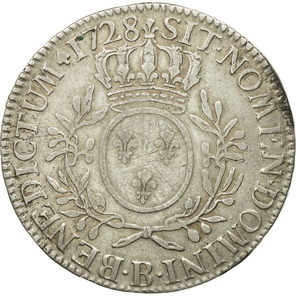 Coin, France, Louis XV, Écu aux branches d'olivier, Ecu, 1728, Rouen