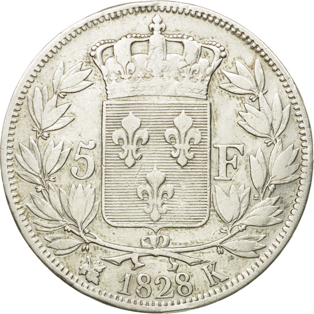 Coin, France, Charles X, 5 Francs, 1828, Bordeaux, EF(40-45), Silver, KM:728.7