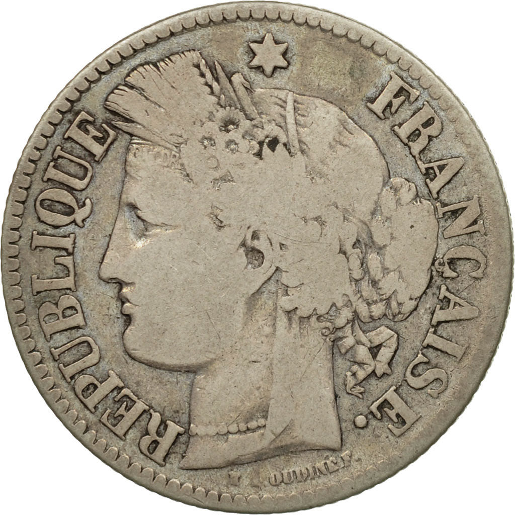 Moneda, Francia, Cérès, 2 Francs, 1871, Bordeaux, BC+, Plata, KM:816.2