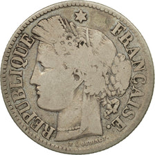 Moneda, Francia, Cérès, 2 Francs, 1871, Bordeaux, BC+, Plata, KM:816.2