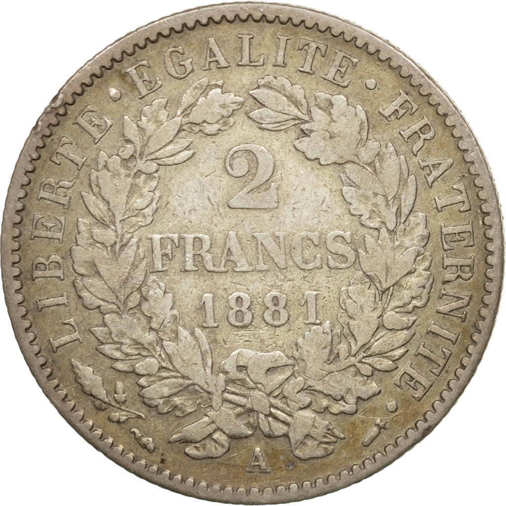 Coin, France, Cérès, 2 Francs, 1881, Paris, EF(40-45), Silver, KM:817.1