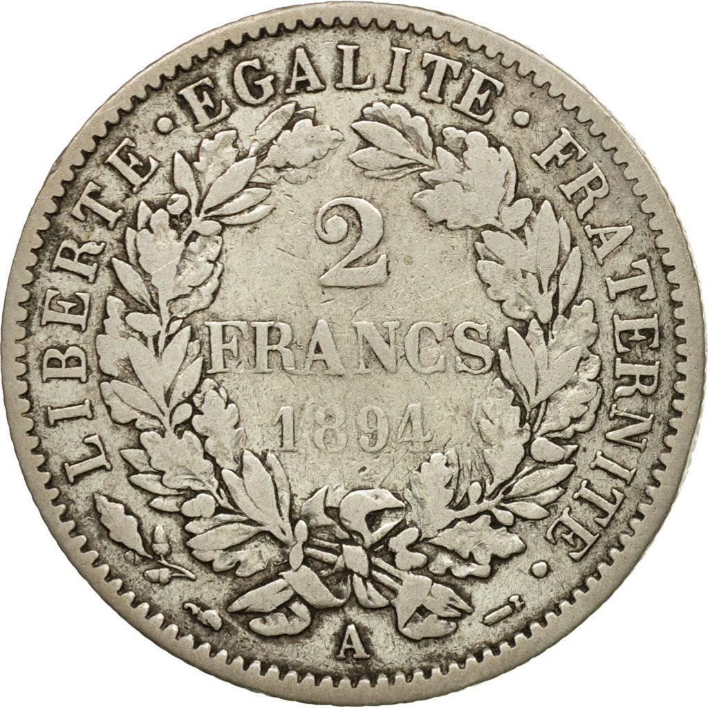 Monnaie, France, Cérès, 2 Francs, 1894, Paris, TTB, Argent, Gadoury:530a