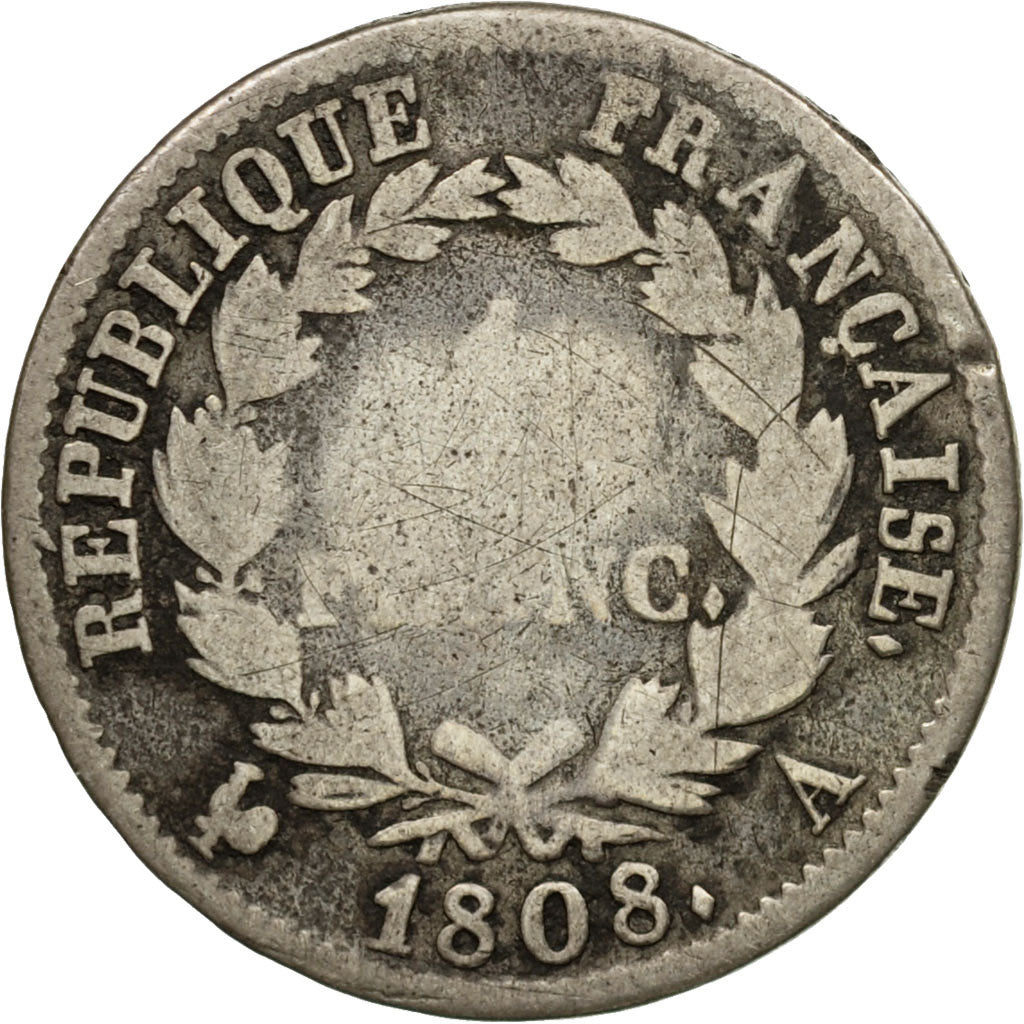 Moneda, Francia, Napoléon I, Franc, 1808, Paris, BC, Plata, KM:682.1