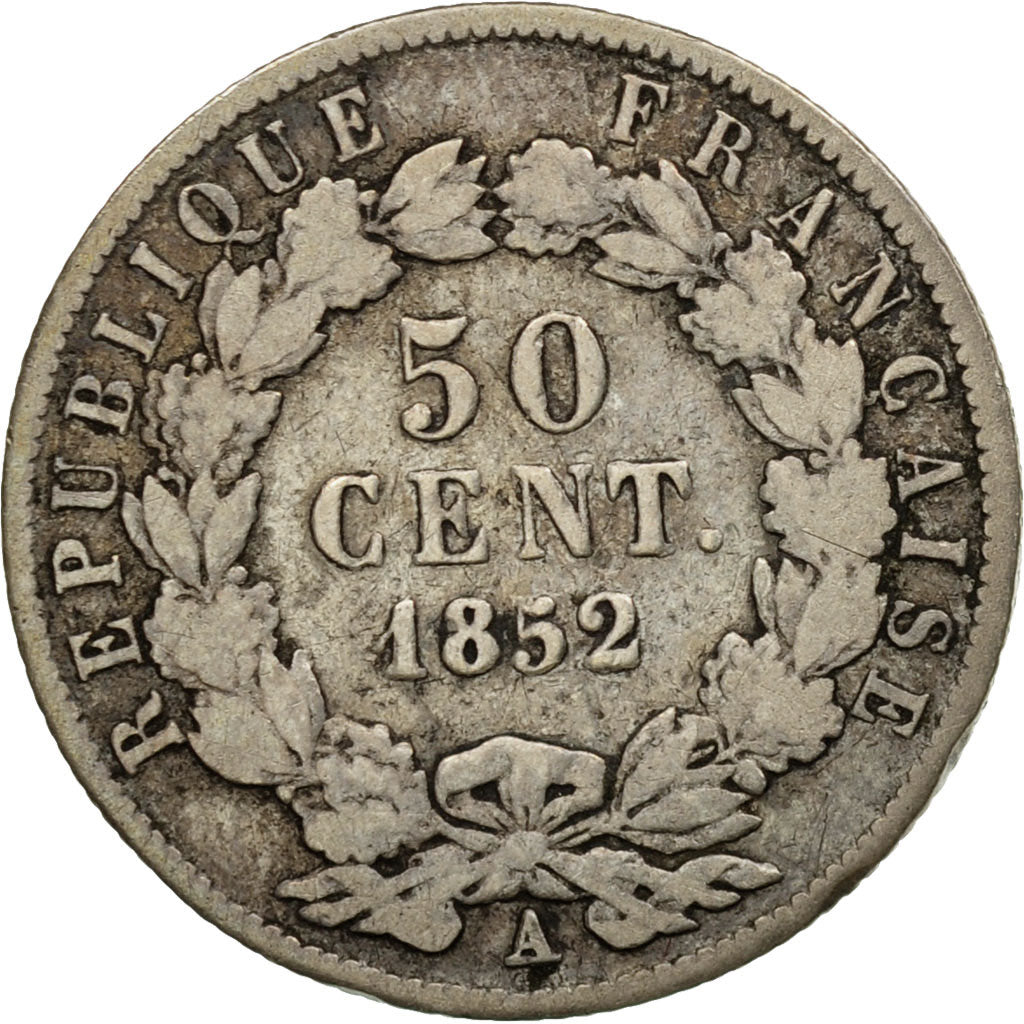 Moneta, Francia, Napoléon III, 50 Centimes, 1852, Paris, MB, Argento, KM:793