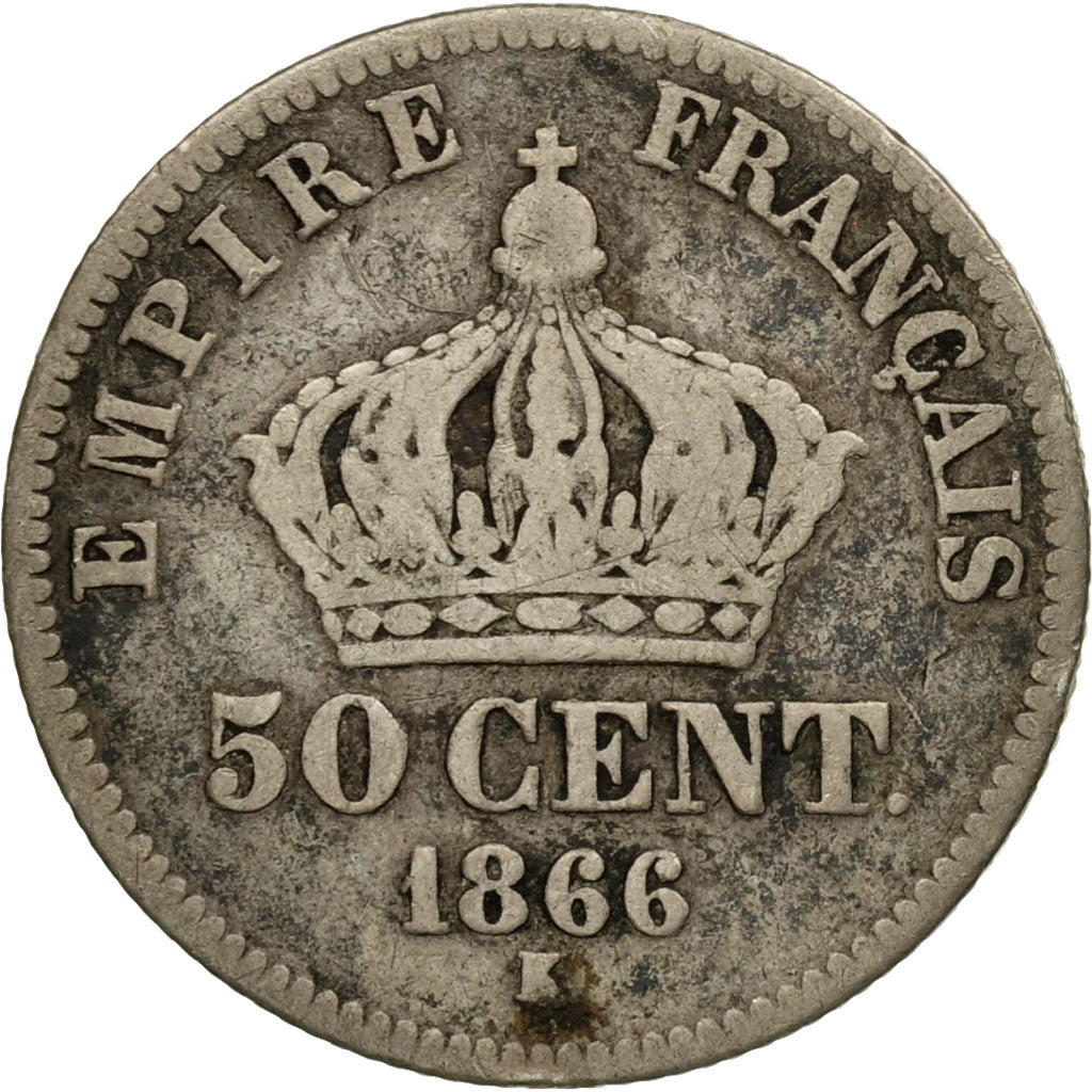 Munten, Frankrijk, Napoleon III, Napoléon III, 50 Centimes, 1866, Bordeaux, FR