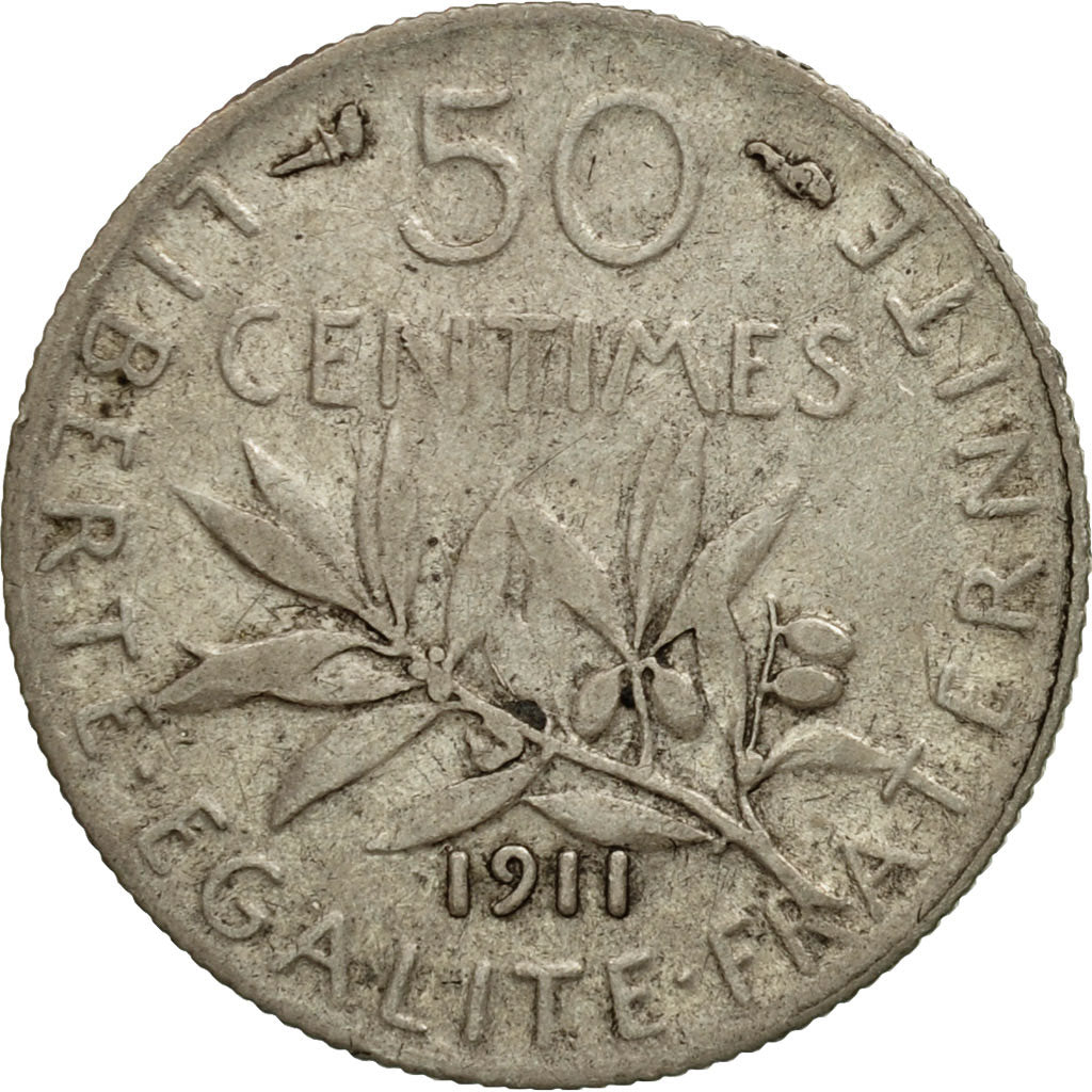 Monnaie, France, Semeuse, 50 Centimes, 1911, Paris, TB+, Argent, Gadoury:420