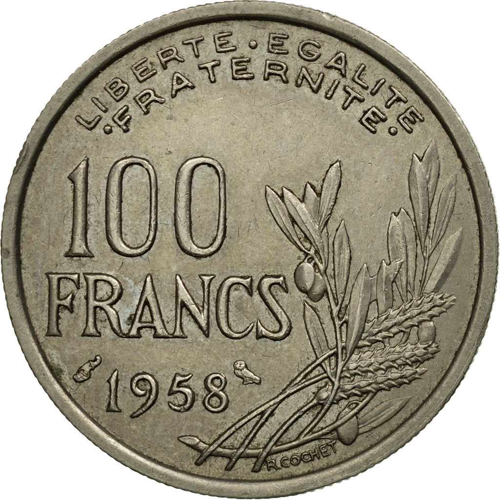Munten, Frankrijk, Cochet, 100 Francs, 1958, Chouette, PR, Copper-nickel