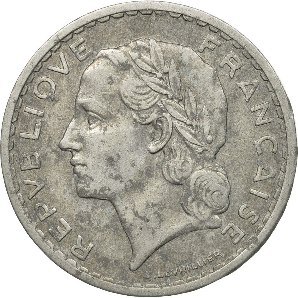 Moneta, Francia, Lavrillier, 5 Francs, 1952, Paris, MB+, Alluminio, KM:888b.1