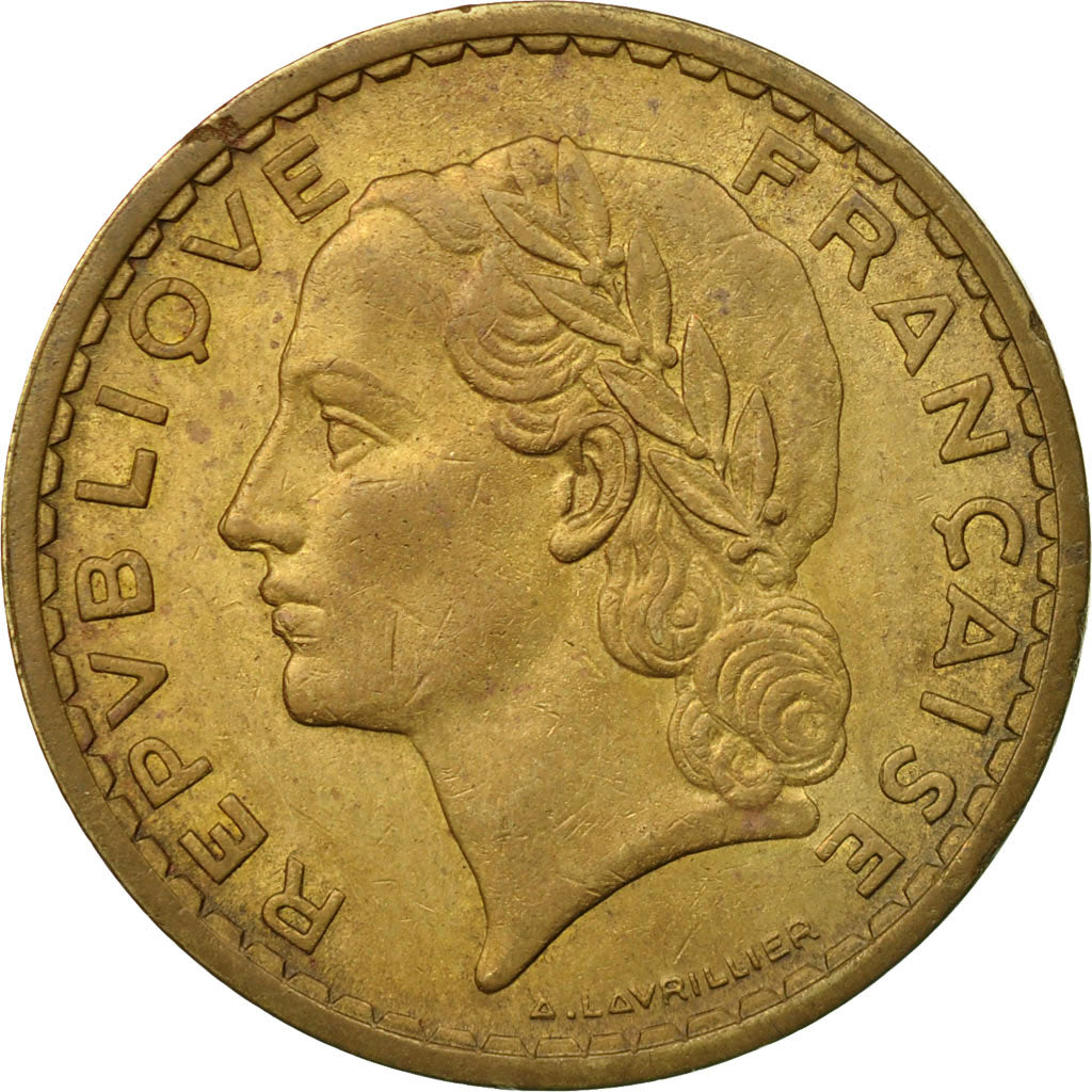 Moneta, Francja, Lavrillier, 5 Francs, 1938, AU(50-53), Aluminium-Brąz