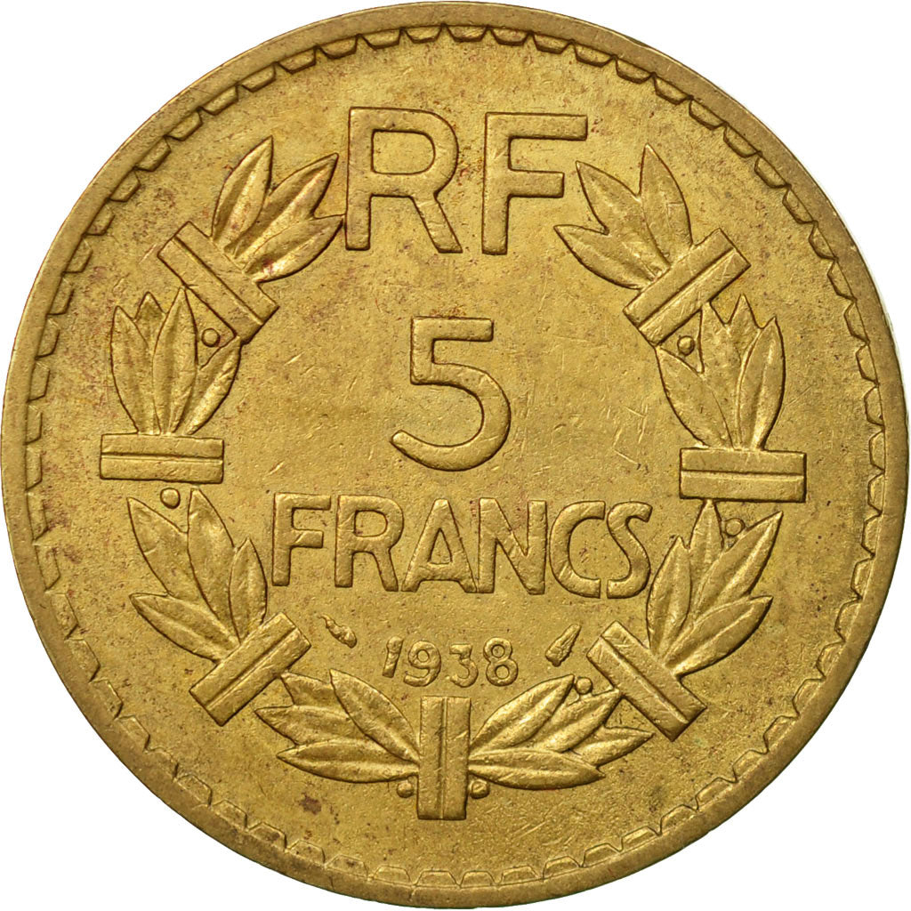 Moneta, Francja, Lavrillier, 5 Francs, 1938, AU(50-53), Aluminium-Brąz