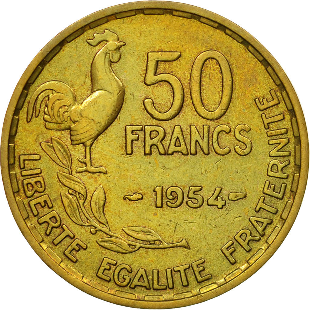 Moneta, Francja, Guiraud, 50 Francs, 1954, Paris, EF(40-45), Aluminium-Brąz