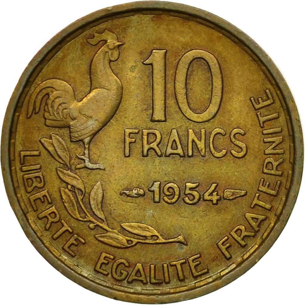 Coin, France, Guiraud, 10 Francs, 1954, Paris, AU(50-53), Aluminum-Bronze