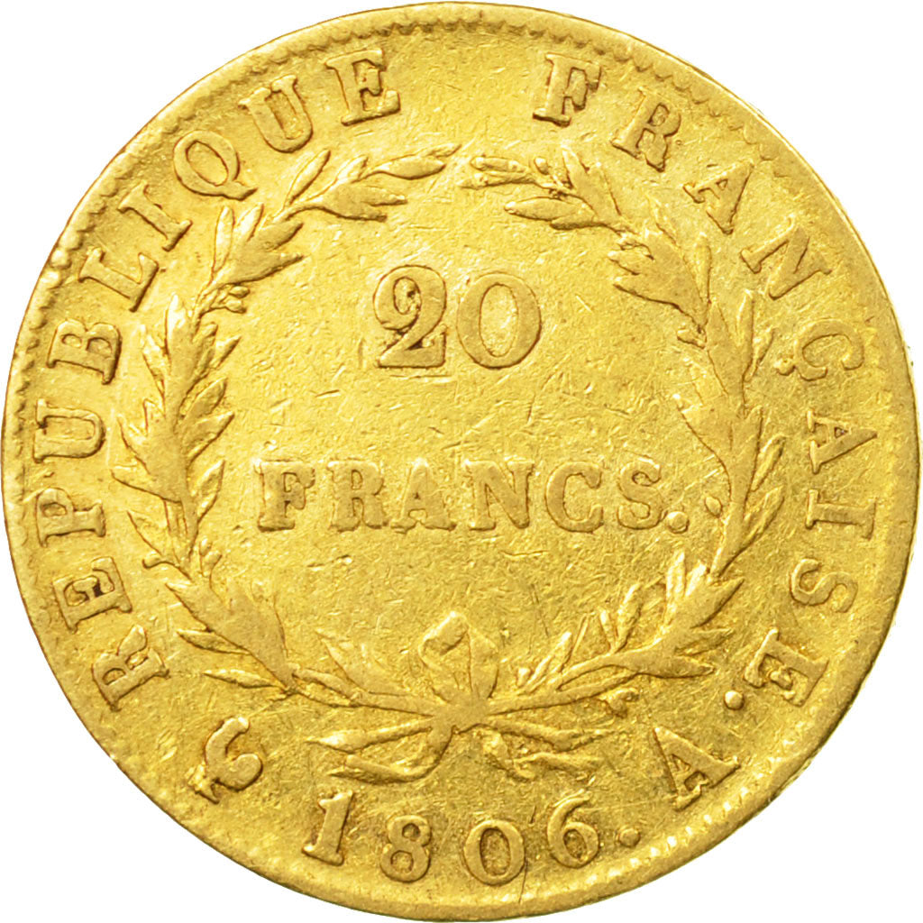 Moneda, Francia, Napoléon I, 20 Francs, 1806, Paris, BC+, Oro, KM:674.1