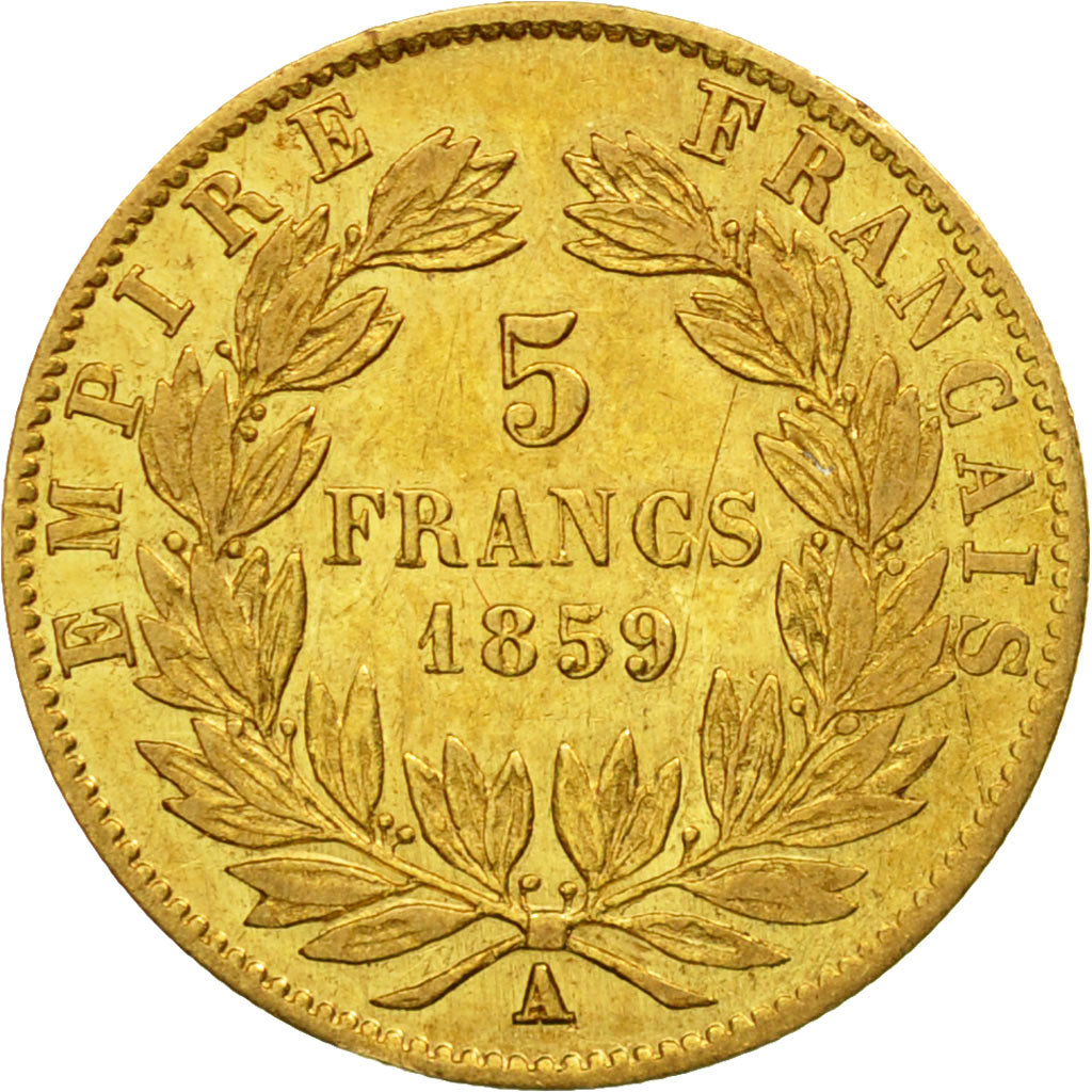 Coin, France, Napoleon III, 5 Francs, 1859, Paris, EF(40-45), Gold