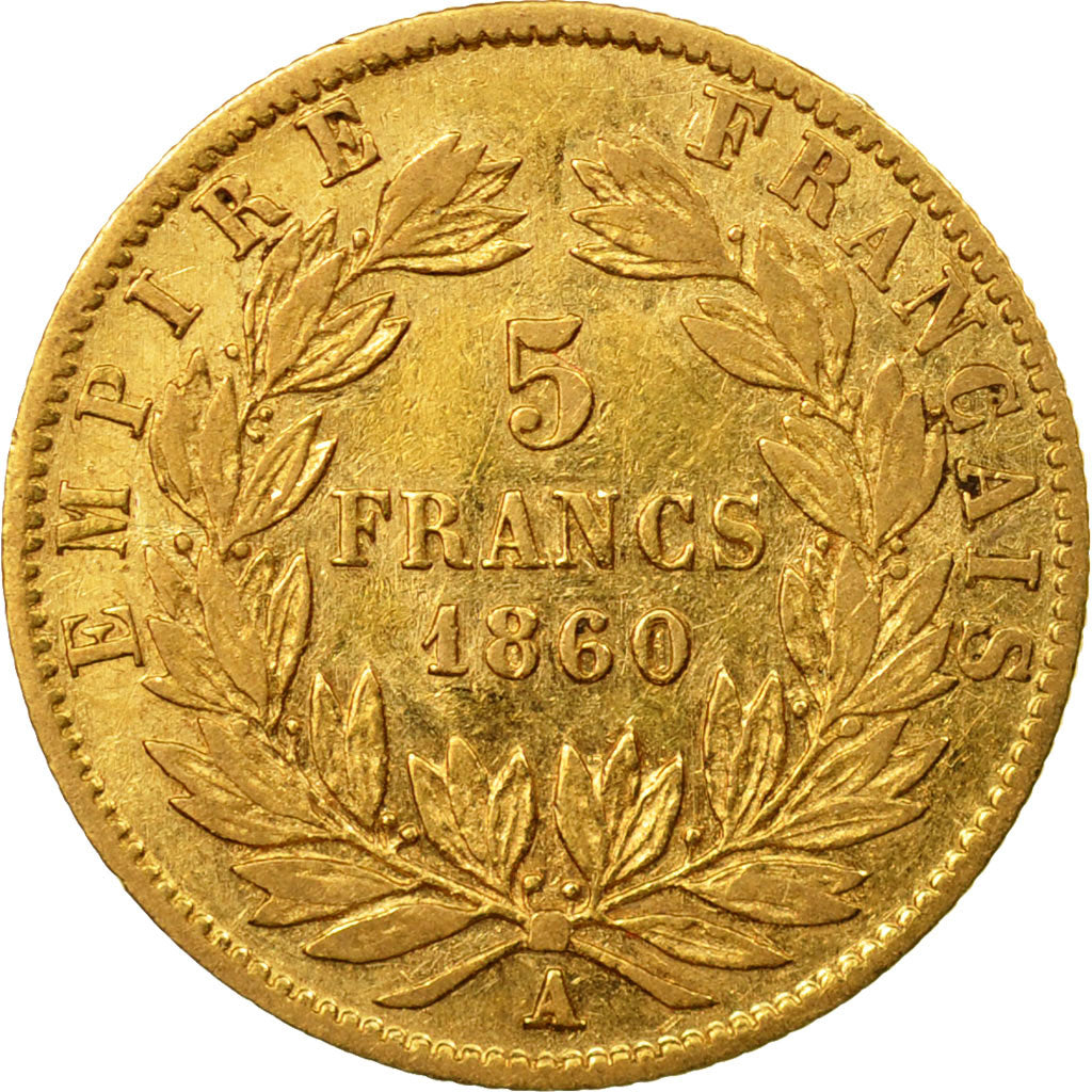 Coin, France, Napoleon III, 5 Francs, 1860, Paris, VF(20-25), Gold