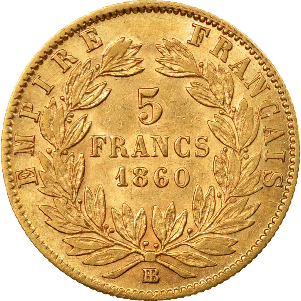 Munten, Frankrijk, Napoleon III, Napoléon III, 5 Francs, 1860, Strasbourg, FR+