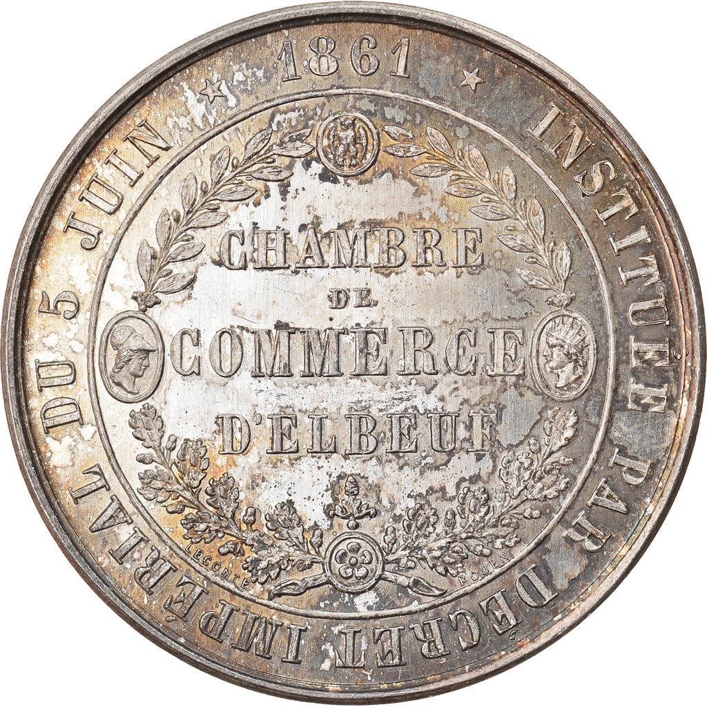 France, Token, Chambre de Commerce d'Elbeuf, 1861, Lecomte, MS(60-62), Silver