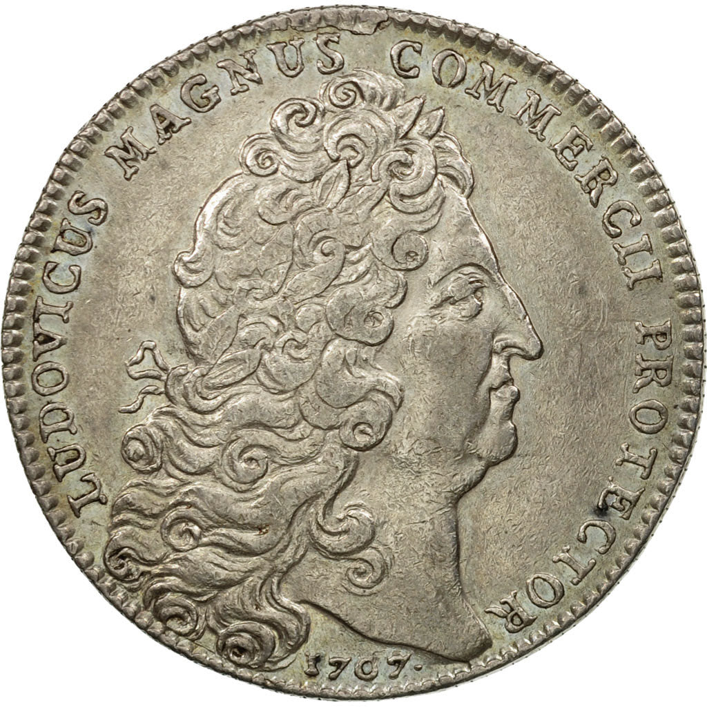 France, Token, Louis XIV, Chambre de Commerce de Rouen, 1707, AU(55-58), Silver
