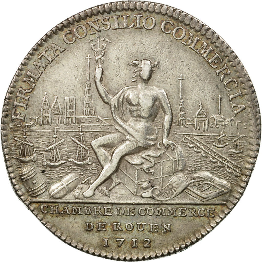 France, Token, Louis XIV, Chambre de Commerce de Rouen, 1712, MS(60-62), Silver