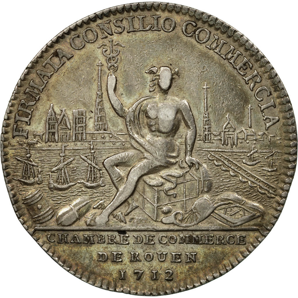 France, Token, Louis XIV, Chambre de Commerce de Rouen, 1712, AU(55-58), Silver