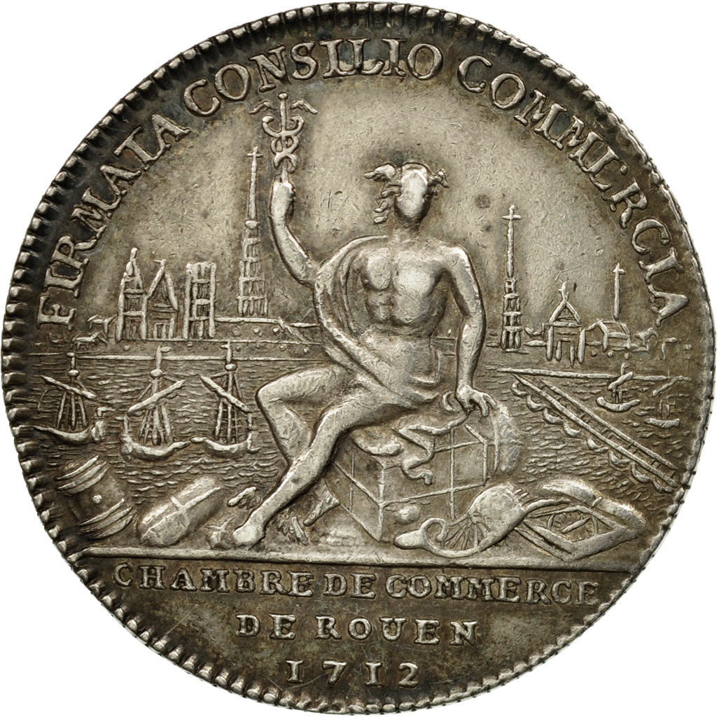 France, Token, Louis XIV, Chambre de Commerce de Rouen, 1712, AU(55-58), Silver