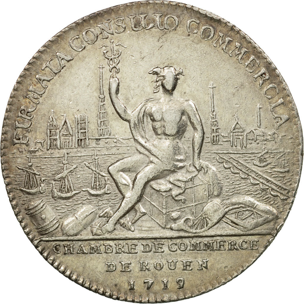 France, Token, Louis XV, Chambre de Commerce de Rouen, 1719, AU(55-58), Silver