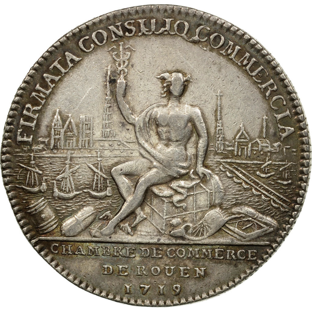 France, Token, Louis XV, Chambre de Commerce de Rouen, 1719, AU(50-53), Silver