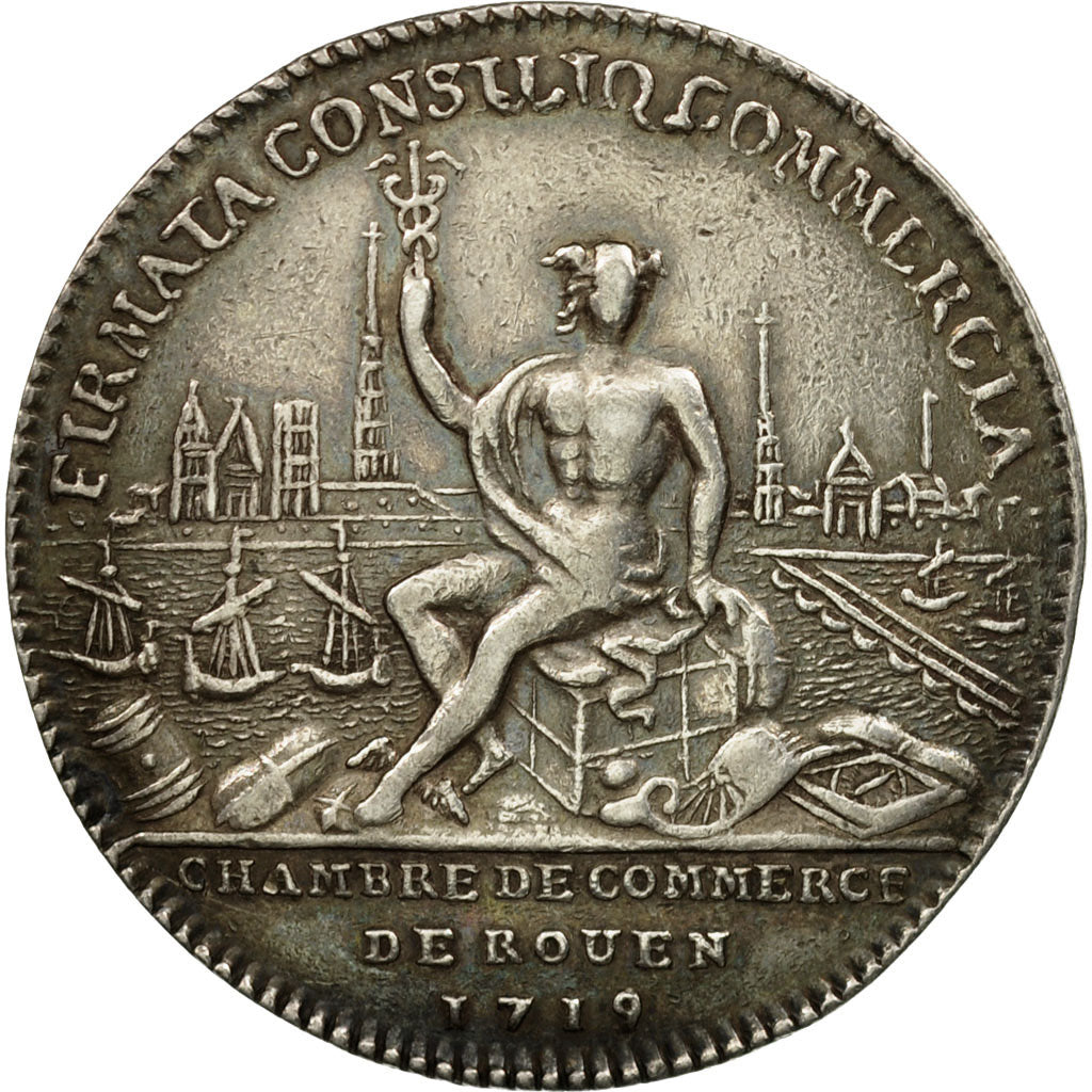 France, Token, Louis XV, Chambre de Commerce de Rouen, 1719, AU(50-53), Silver