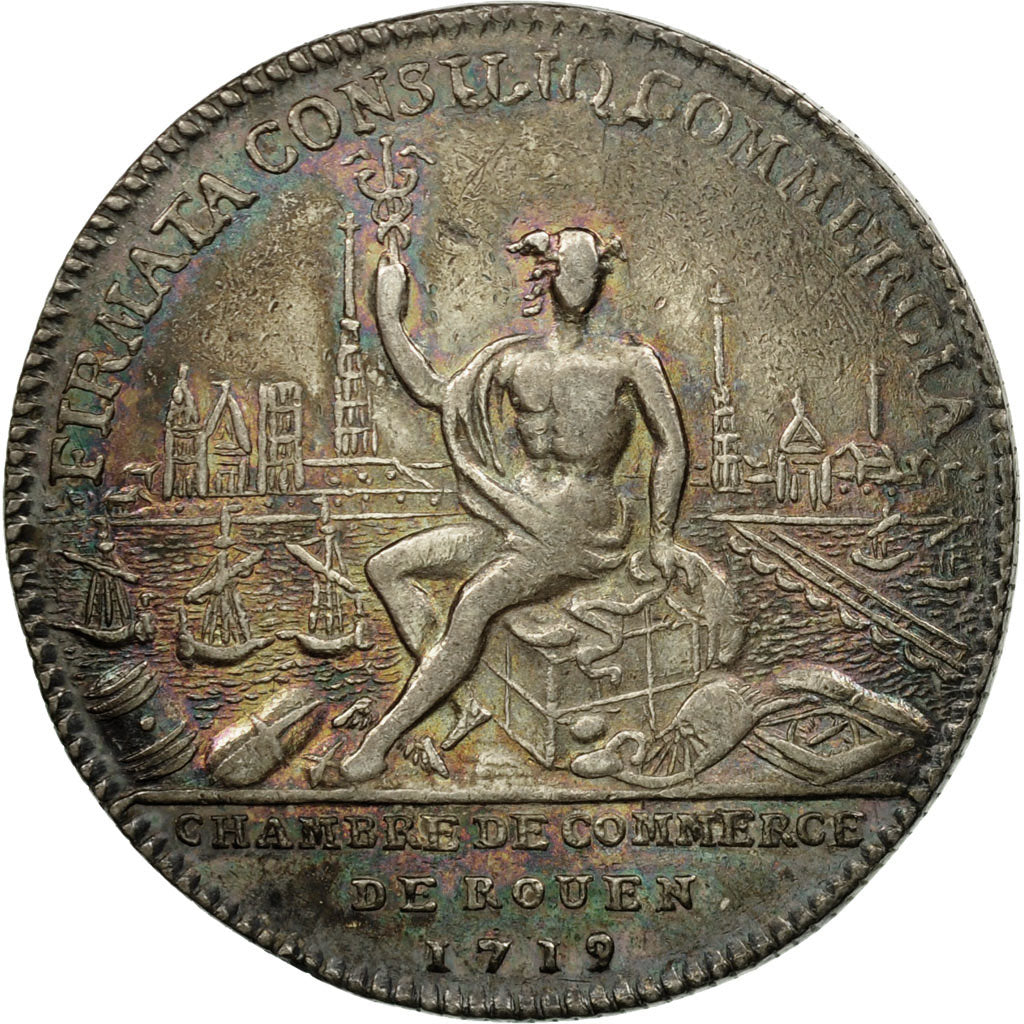 France, Token, Louis XV, Chambre de Commerce de Rouen, 1719, AU(55-58), Silver