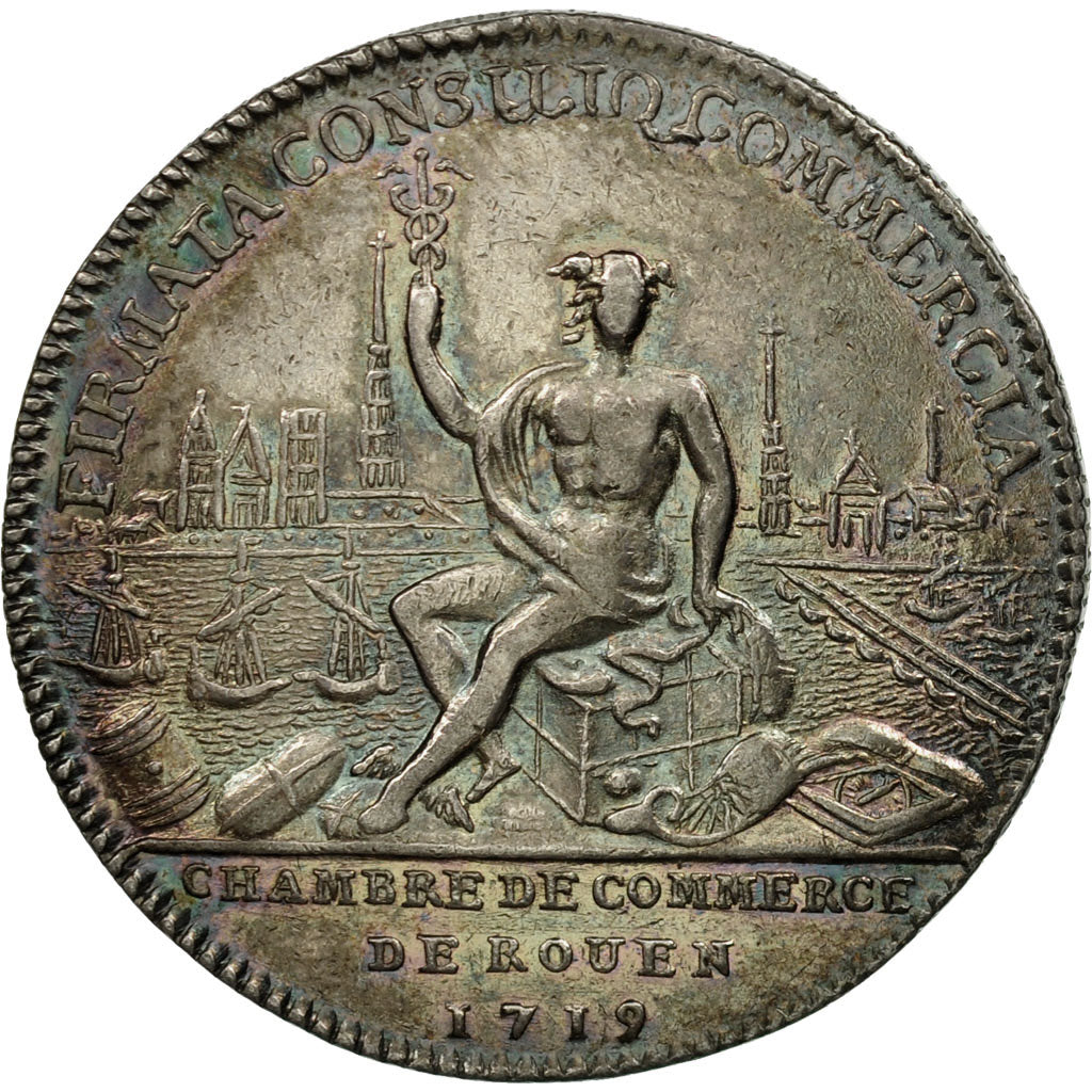 France, Token, Louis XV, Chambre de Commerce de Rouen, 1719, AU(55-58), Silver