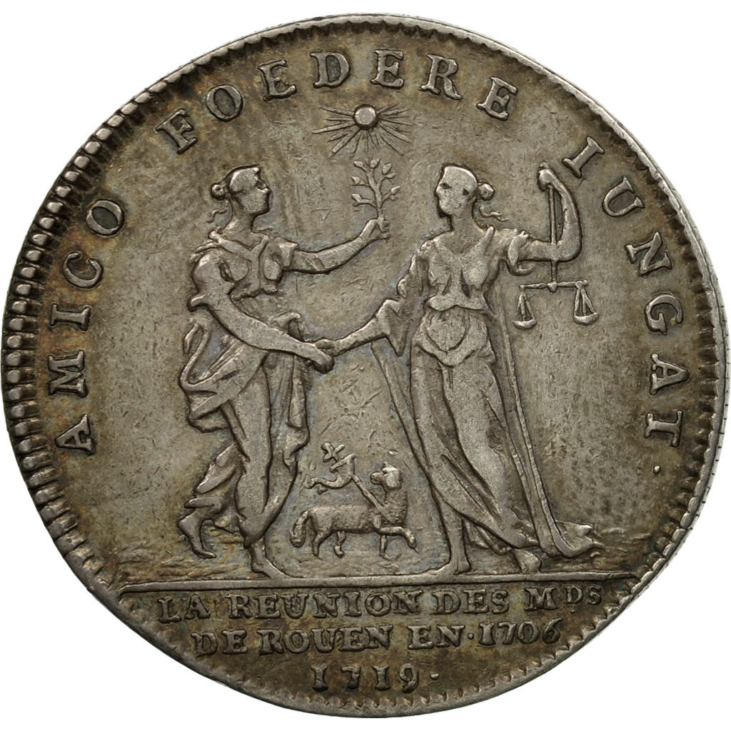 Francia, Token, Louis XV, Réunion des Marchands de Rouen, 1719, BB, Argento