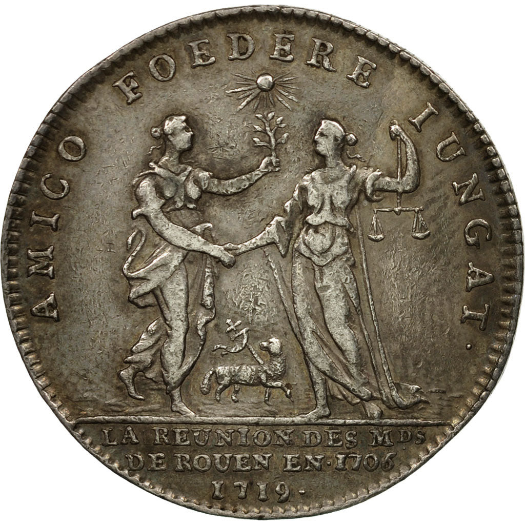 France, Token, Louis XV, Réunion des Marchands de Rouen, 1719, EF(40-45)
