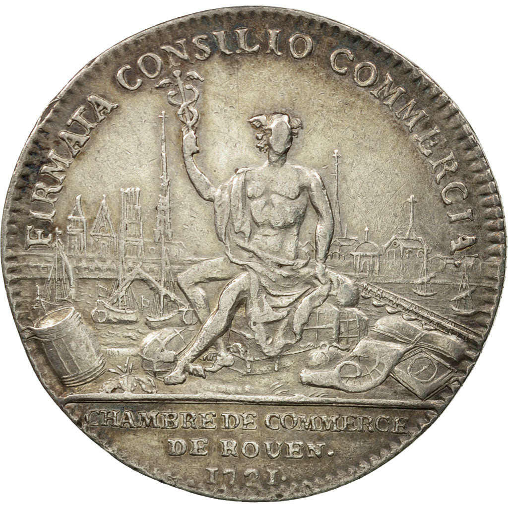 France, Token, Louis XV, Chambre de Commerce de Rouen, 1721, AU(55-58), Silver