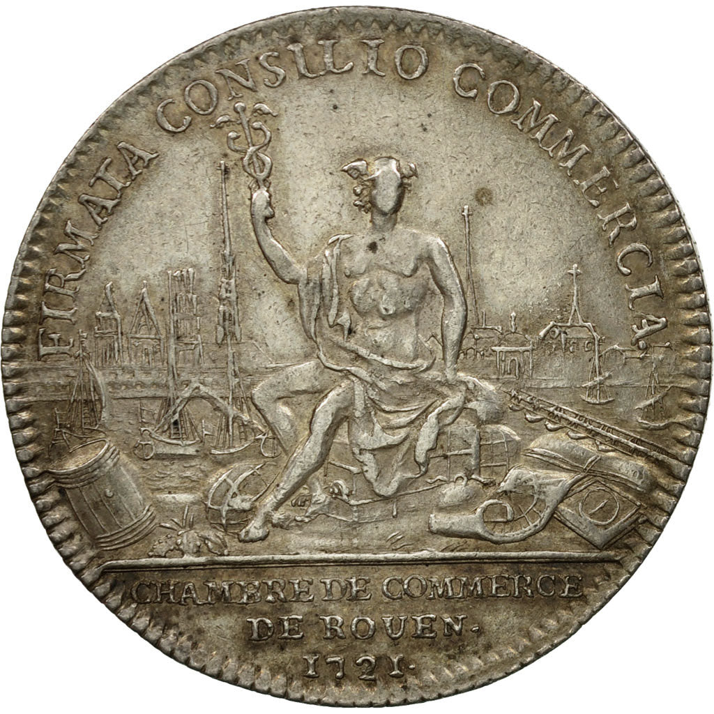 France, Token, Louis XV, Chambre de Commerce de Rouen, 1721, AU(55-58), Silver