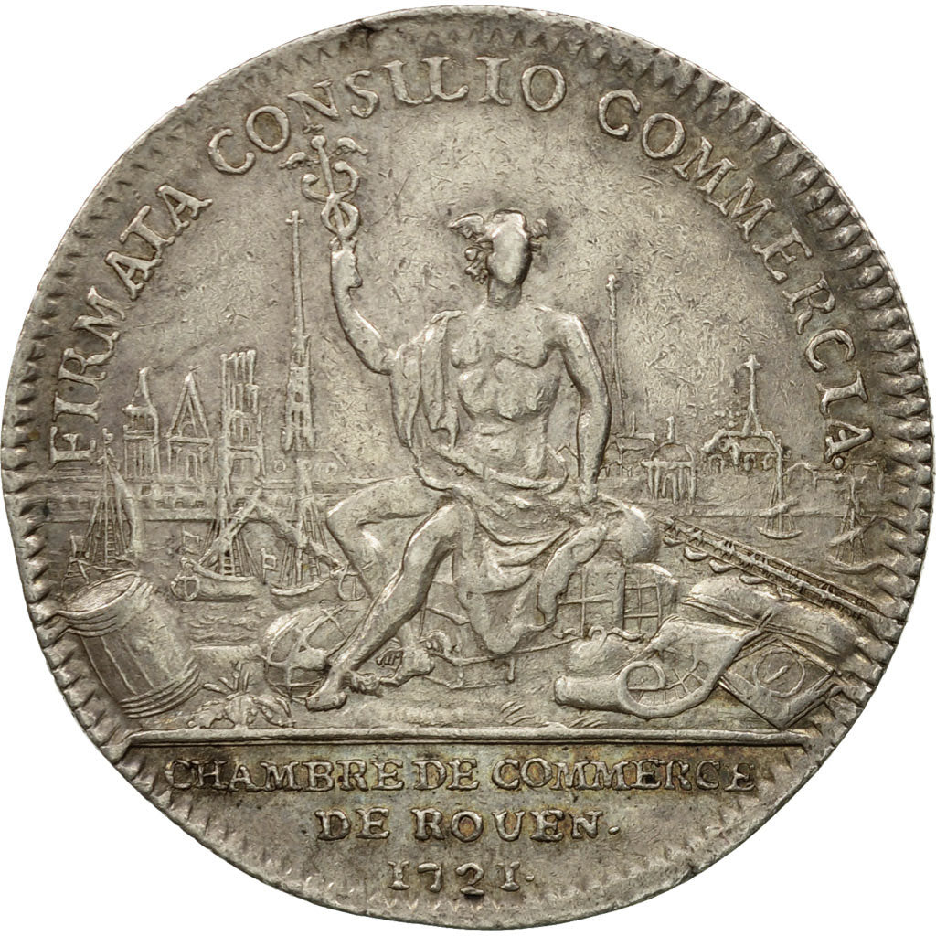France, Token, Louis XV, Chambre de Commerce de Rouen, 1721, AU(50-53), Silver