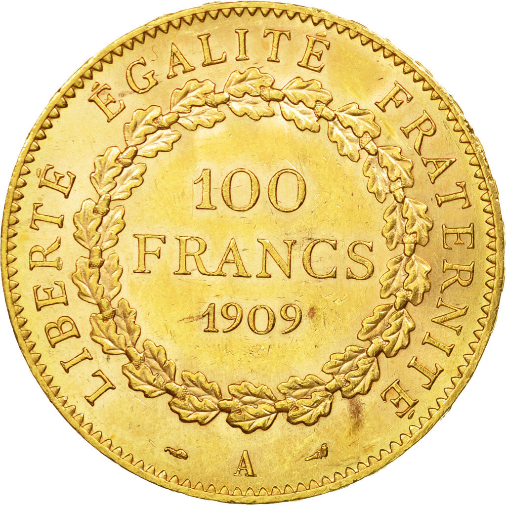Munten, Frankrijk, Génie, 100 Francs, 1909, Paris, ZF+, Goud, KM:858