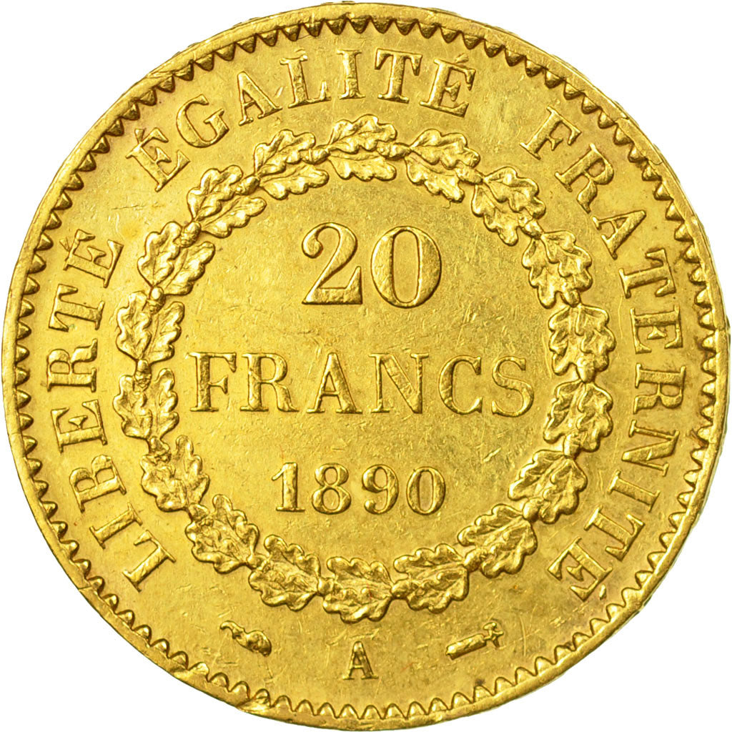 Munten, Frankrijk, Génie, 20 Francs, 1890, Paris, PR, Goud, KM:825