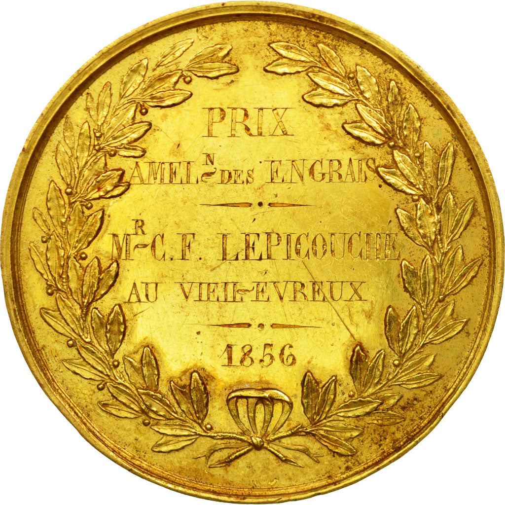 France, Medal, Société Libre d'Agriculture, 1856, Dubois, MS(60-62), Gold