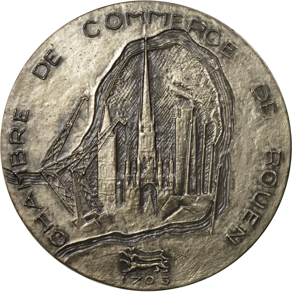 France, Medal, Chambre de Commerce de Rouen, Coeffin, MS(63), Silver