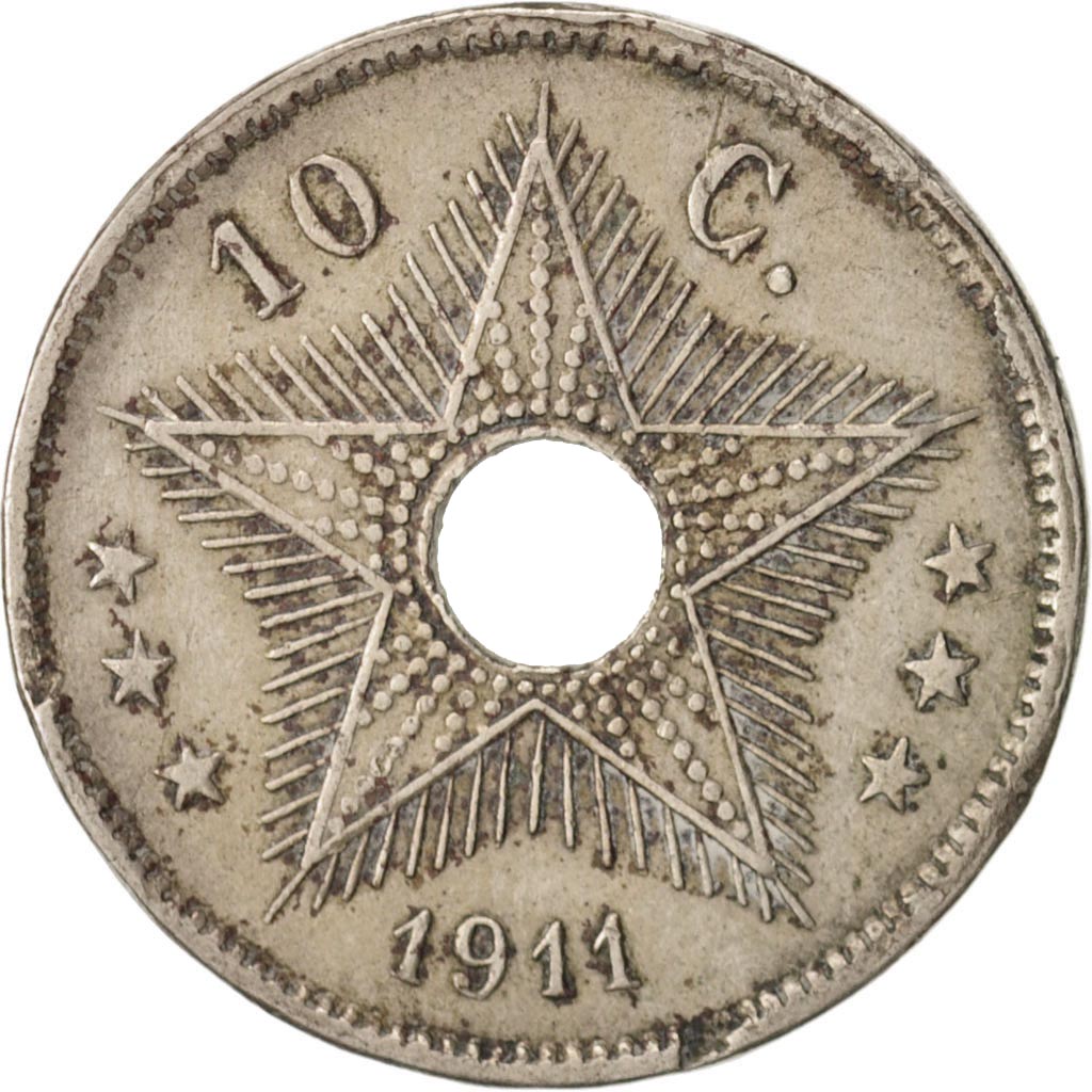 Belgian Congo, 10 Centimes, 1911, Heaton, Copper-nickel, KM:18