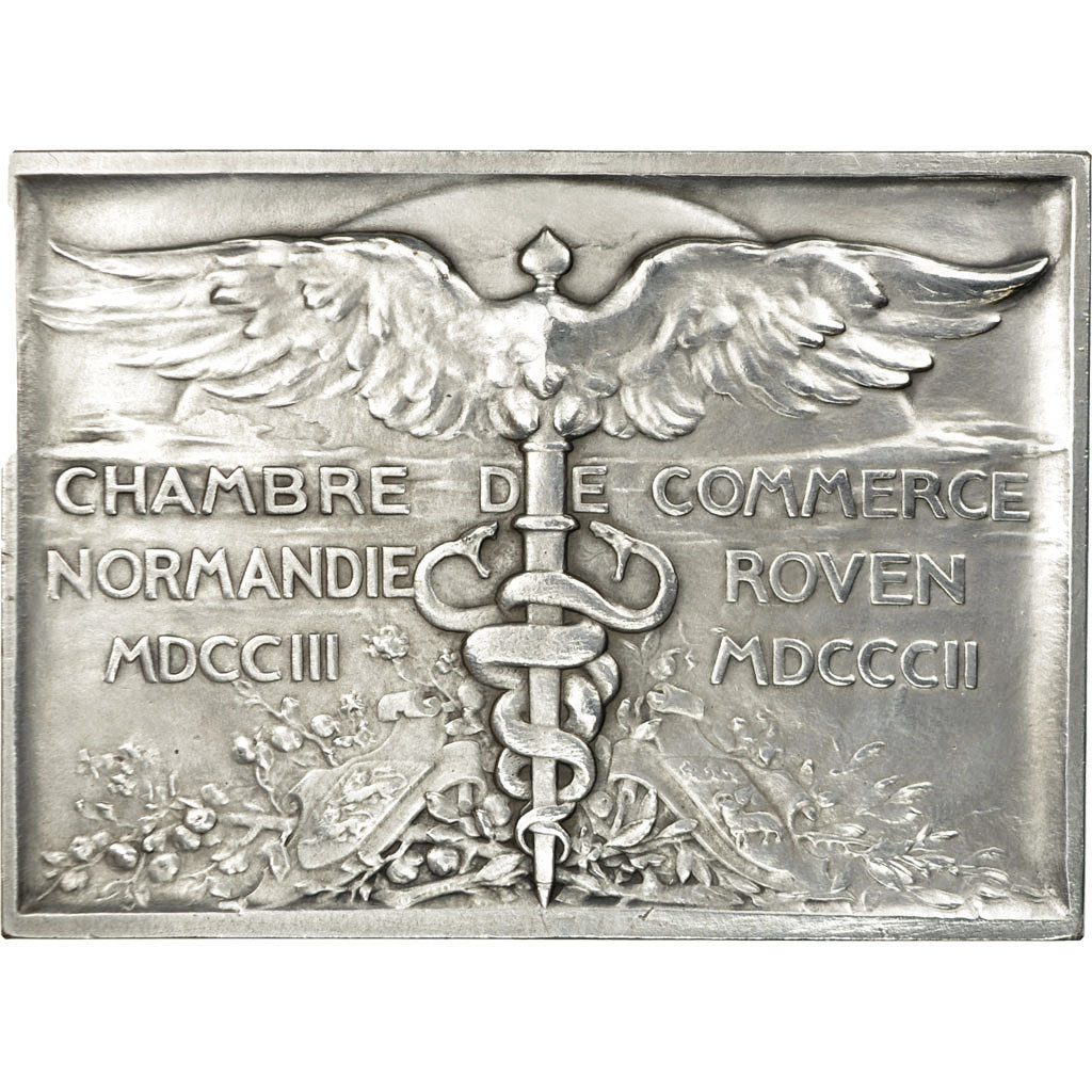 France, Plaquette, Chambre de Commerce de Rouen, 1903, Silvered bronze