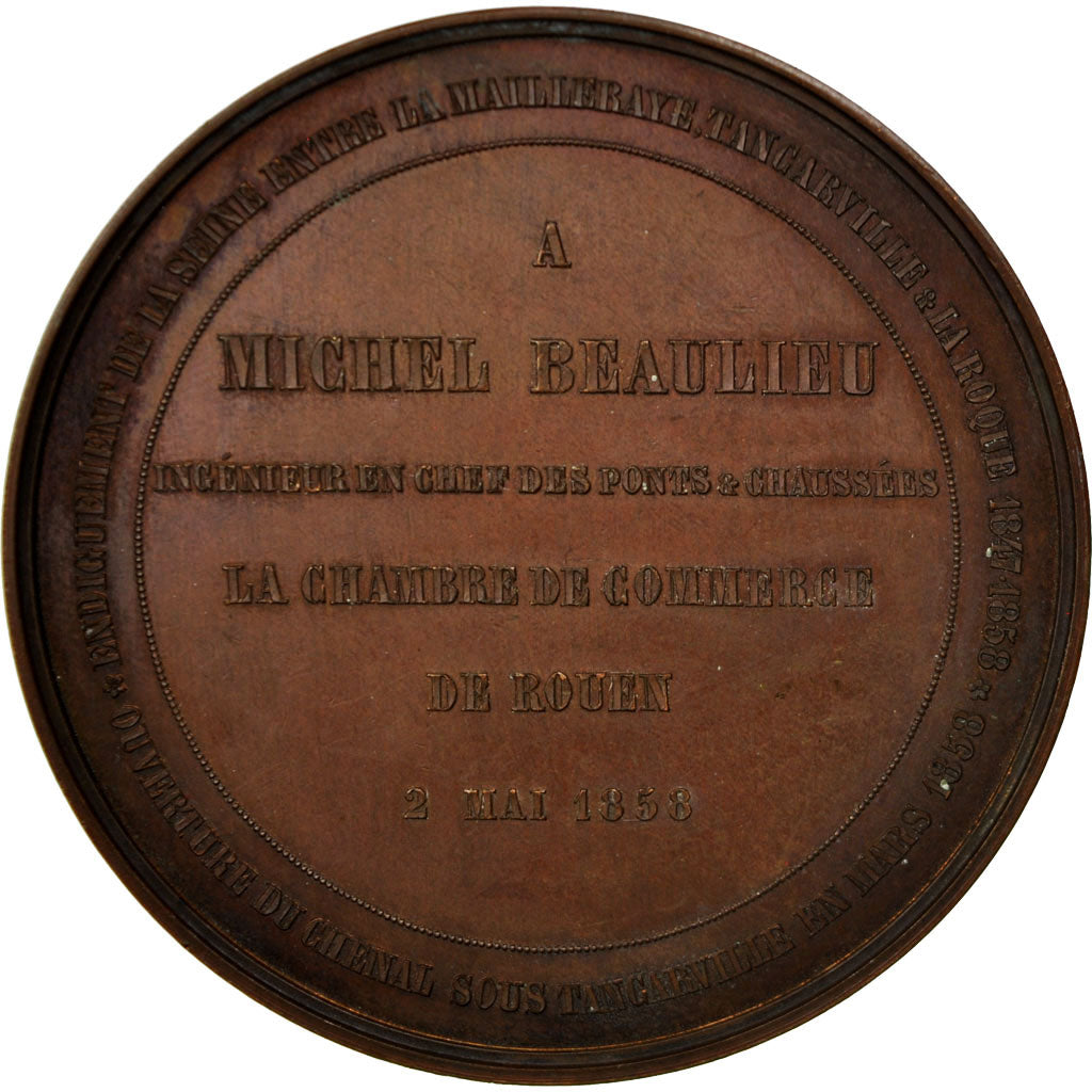 Frankrijk, Medaille, Napoléon III, Endiguement de la Seine, 1858, Chabaud, PR+