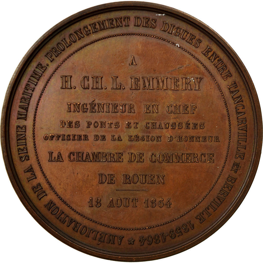Francia, medalla, Napoléon III, Amélioration de la Seine, 1864, Merley, EBC