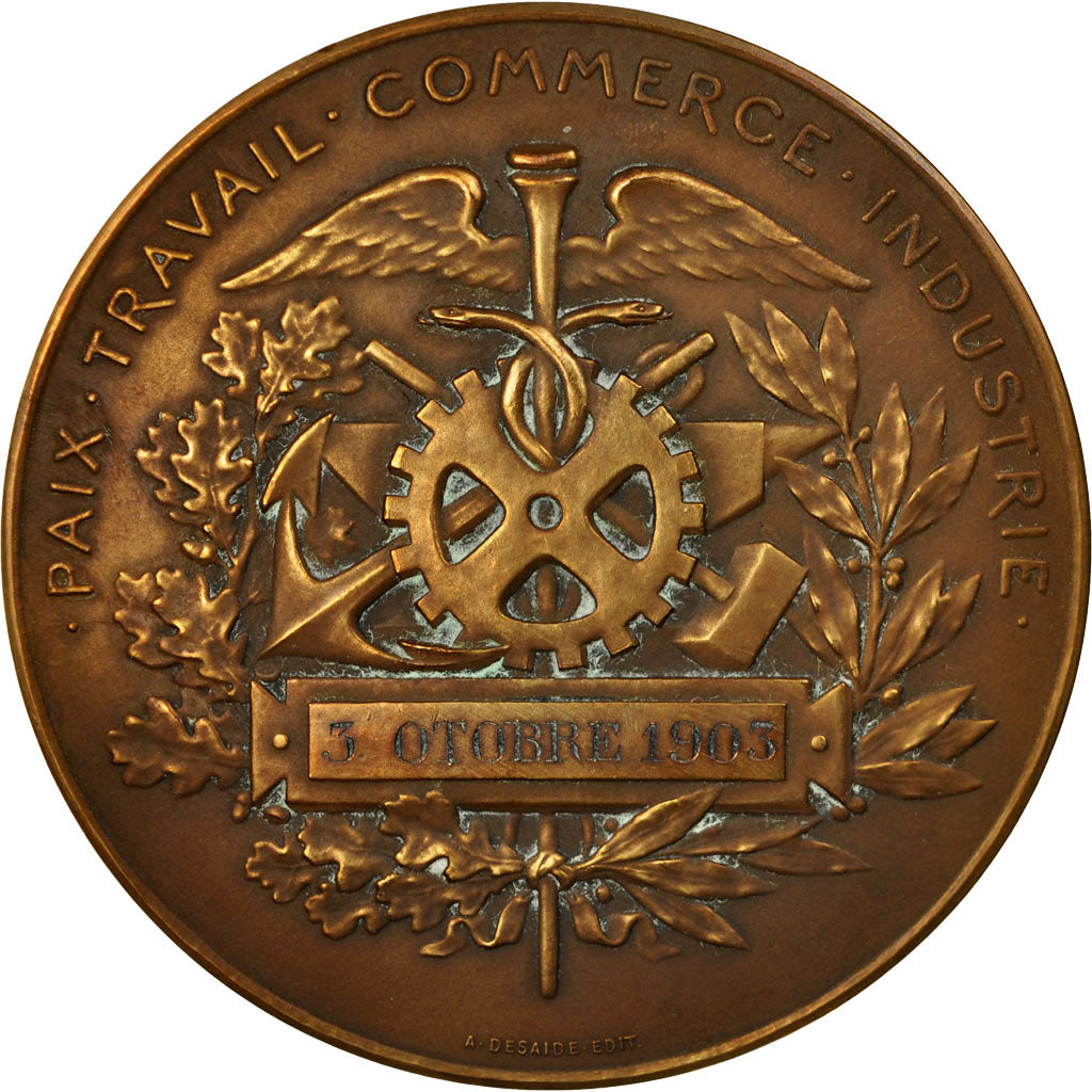 France, Médaille, Chambre de Commerce de Chartres, 1903, Desaide, SUP, Bronze