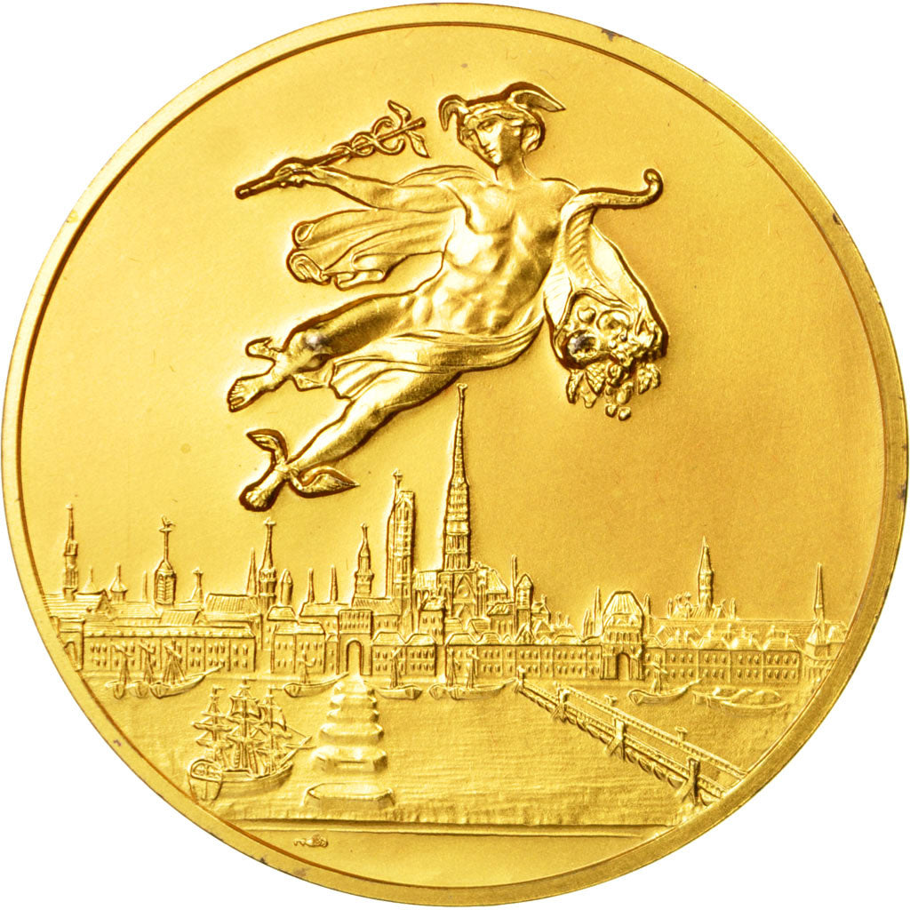 Francia, medalla, Aéroport de Rouen, Vallée de Seine, 1991, FDC, Oro vermeil