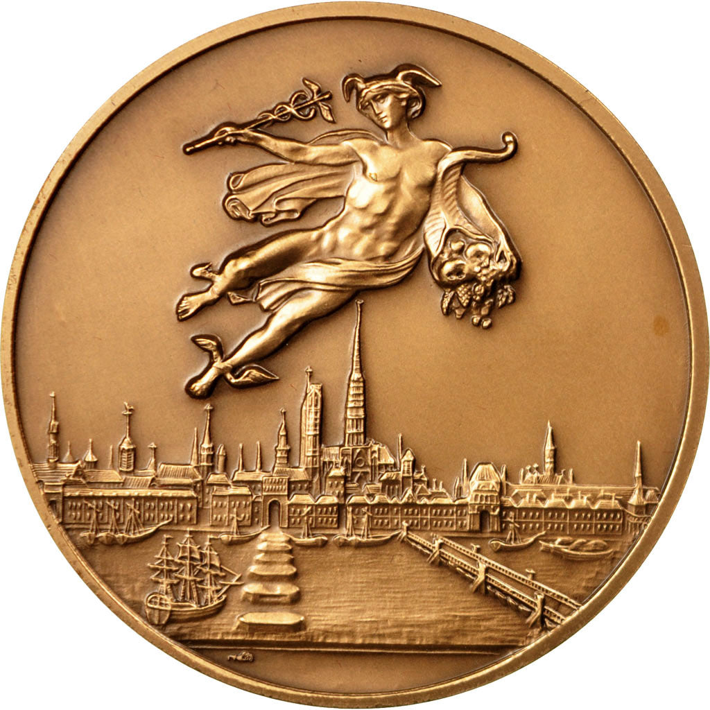 Francia, medalla, Aéroport de Rouen, Vallée de Seine, 1991, FDC, Bronce