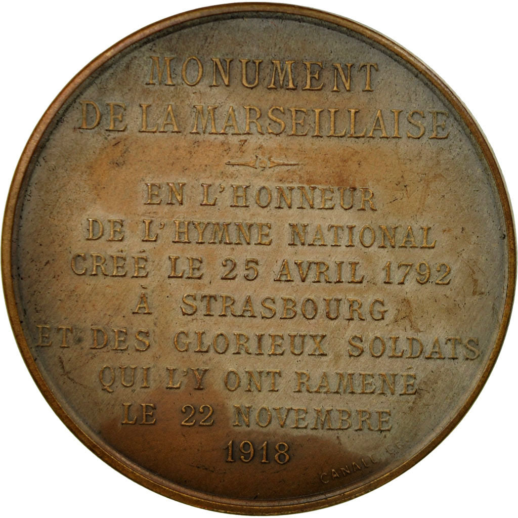 France, Medal, Rouget de l'Isle, Monument de la Marseillaise, 1918, David