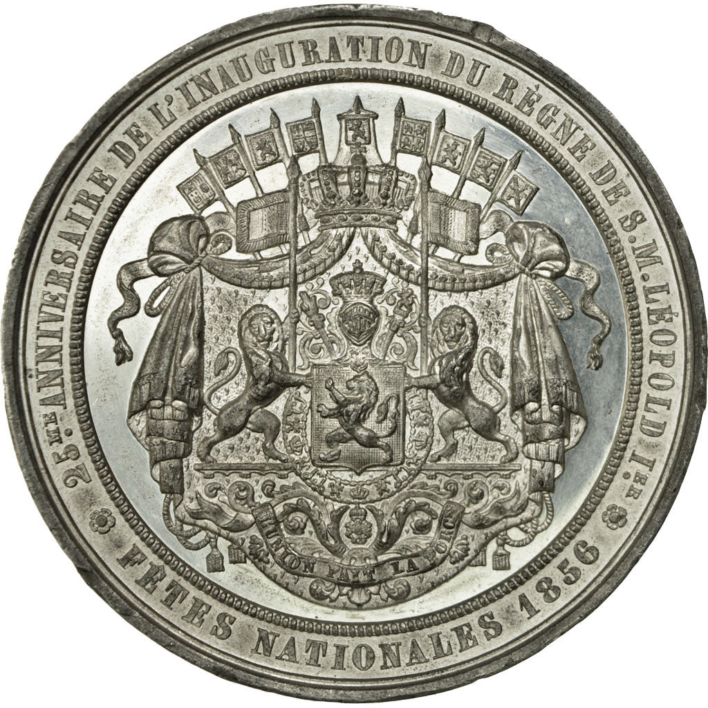 België, Medaille, Léopold Ier, 25 ans de règne, 1856, Hart, ZF+, Tin