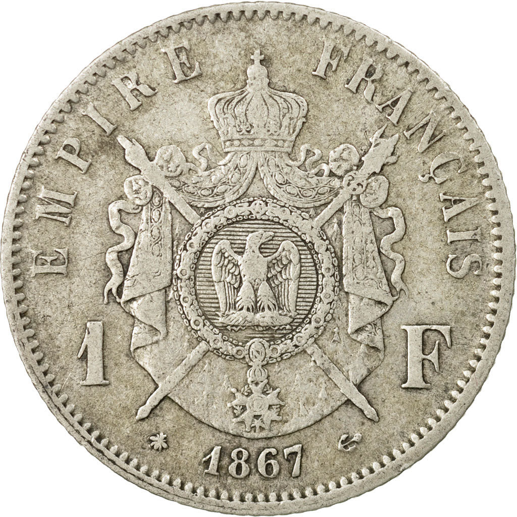 Coin, France, Napoleon III, Franc, 1867, Paris, VF(30-35), Silver